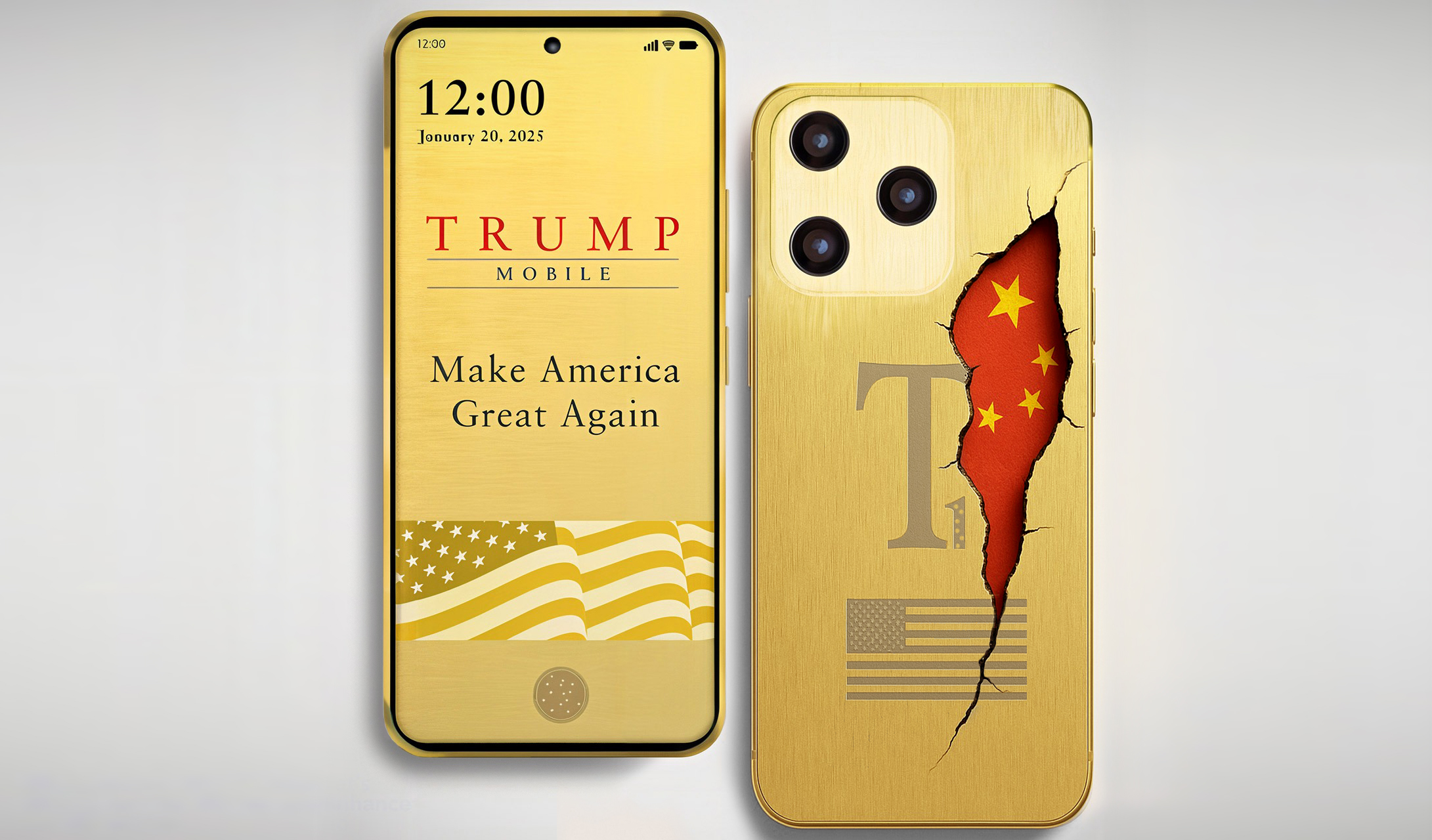 Патриотический телефон «Трамп Т1», переименованный золотой китайский, показывает расследования специализированной прессы по всему океану